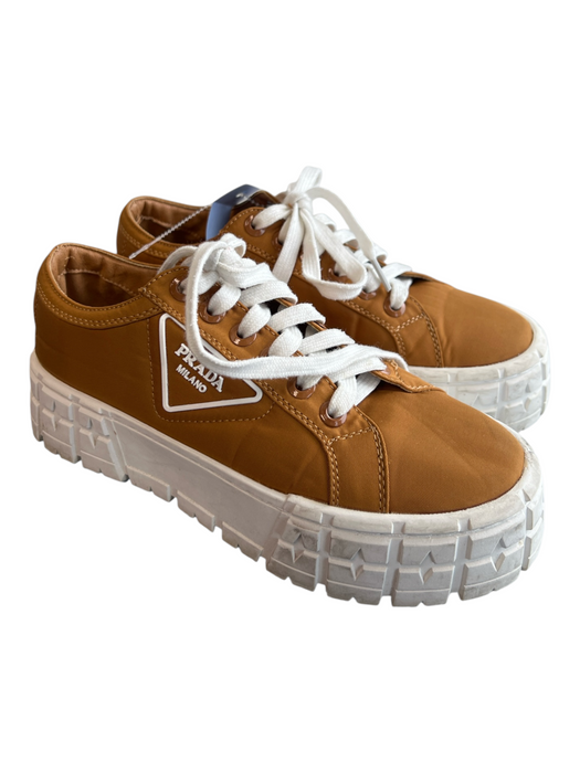 Prada Shoe Size Est 39 Brown Nylon Lace Up Round Toe Platform Sneaker Shoes Brown / Est 39