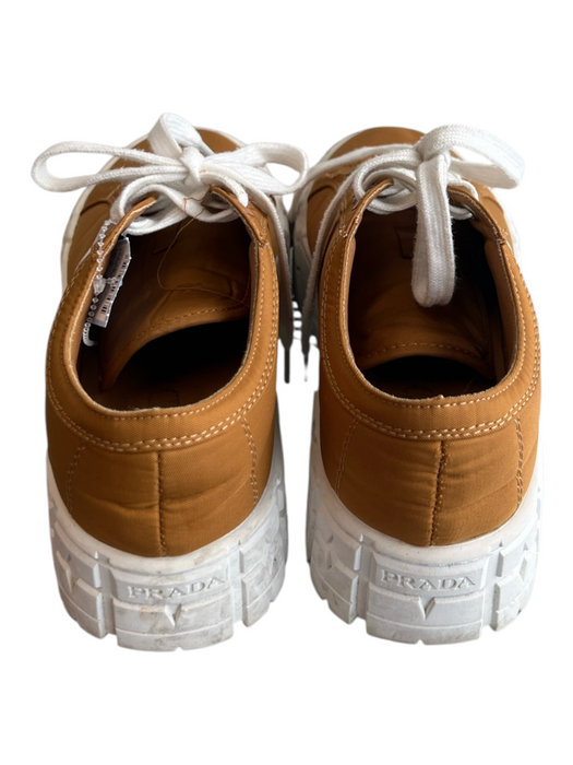 Prada Shoe Size Est 39 Brown Nylon Lace Up Round Toe Platform Sneaker Shoes Brown / Est 39