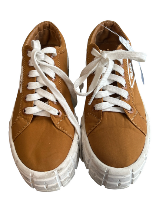 Prada Shoe Size Est 39 Brown Nylon Lace Up Round Toe Platform Sneaker Shoes Brown / Est 39
