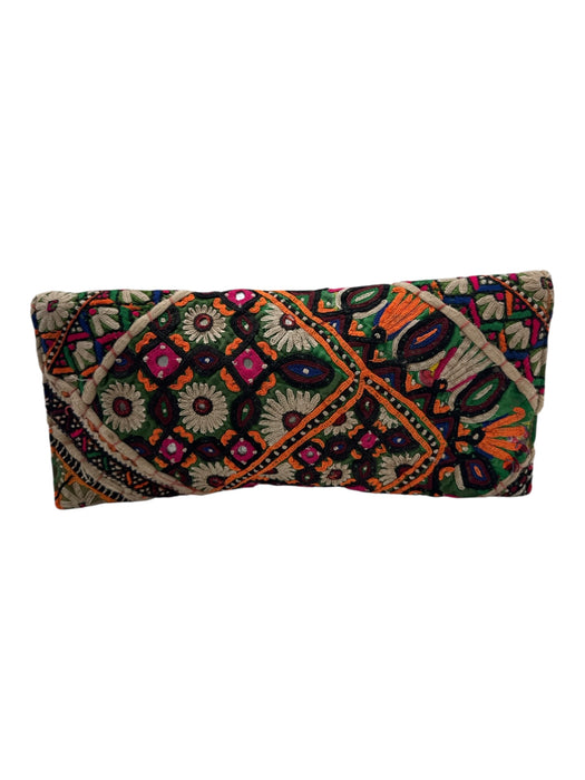 Kay Jay Green, White, Multi Cloth Metal Geometric Coin Clutch Bag Green, White, Multi