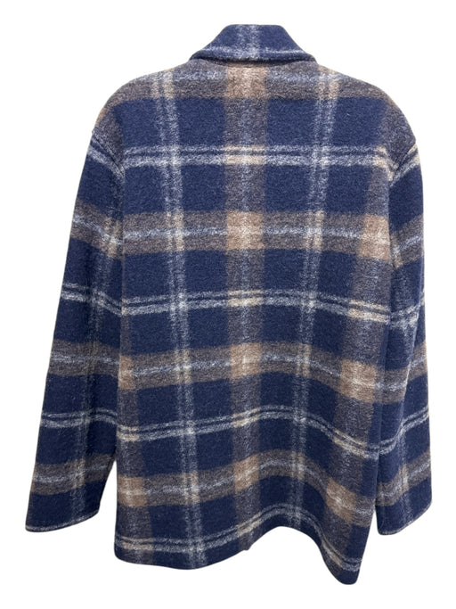 Hartford Size M Navy, Brown, White Wool Blend Button Up Plaid Collar Jacket Navy, Brown, White / M