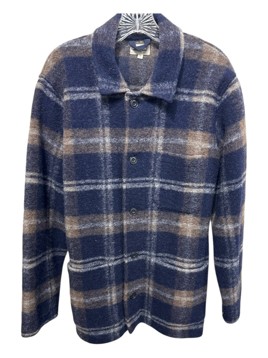 Hartford Size M Navy, Brown, White Wool Blend Button Up Plaid Collar Jacket Navy, Brown, White / M