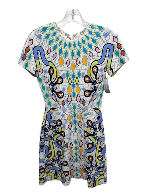 Peter Pilotto Size 6 White, Gray, Multi Viscose Blend Short Sleeve Dress White, Gray, Multi / 6