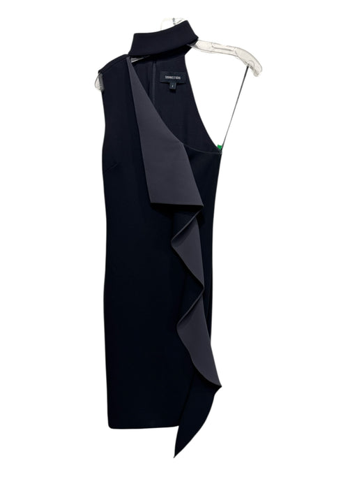 Cushnie et Ochs Size 2 Black Polyester Back Zip Ruffle Detail high neck Dress Black / 2