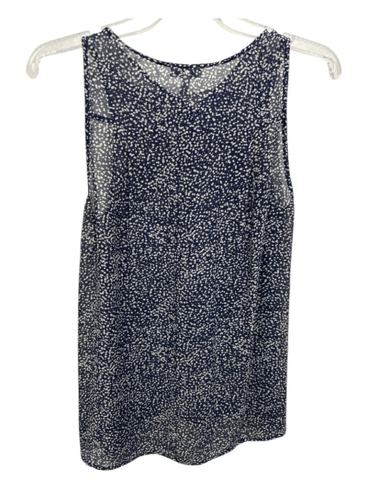 Joie Size XS Navy Blue & White Silk V Neck Speckled Half Button Sleeveless Top Navy Blue & White / XS