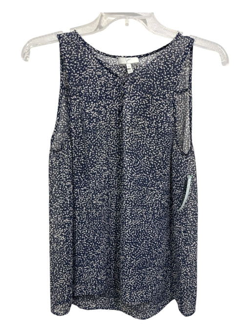 Joie Size XS Navy Blue & White Silk V Neck Speckled Half Button Sleeveless Top Navy Blue & White / XS