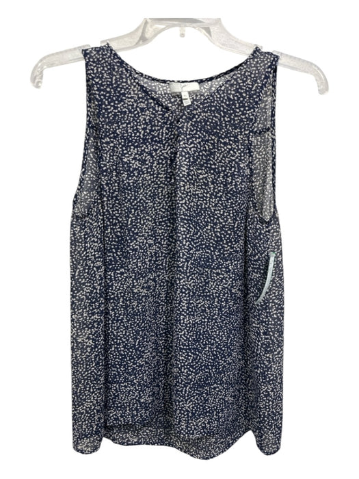Joie Size XS Navy Blue & White Silk V Neck Speckled Half Button Sleeveless Top Navy Blue & White / XS