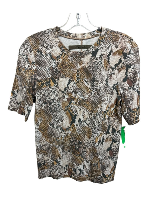 Enya Costa Size S Brown, Gray, White Viscose Blend Crew Neck Snake Print Top Brown, Gray, White / S