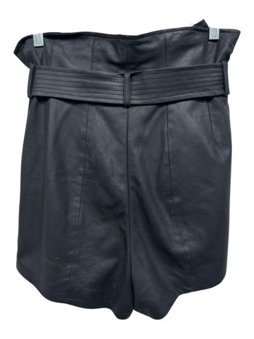 Lamarque Size S Black Leather Paperbag Waist Matte High Rise Sash Inc Shorts Black / S