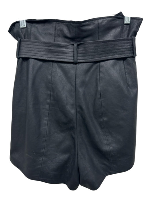 Lamarque Size S Black Leather Paperbag Waist Matte High Rise Sash Inc Shorts Black / S