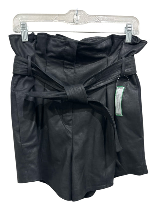 Lamarque Size S Black Leather Paperbag Waist Matte High Rise Sash Inc Shorts Black / S