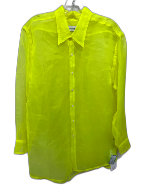 SPRWMN Size XS Neon Yellow Silk Organza Sheer Button Up Long Sleeve Collared Top Neon Yellow / XS