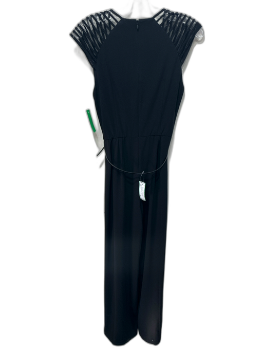 Halston Size 2 Black Polyester Blend Rhinestone Detail V Neck Wide Leg Jumpsuit Black / 2