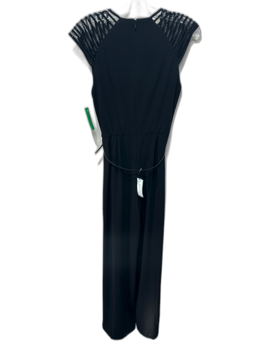 Halston Size 2 Black Polyester Blend Rhinestone Detail V Neck Wide Leg Jumpsuit Black / 2