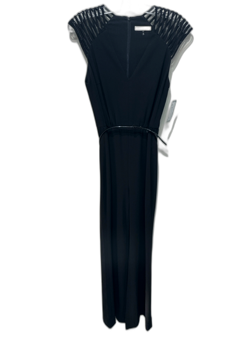 Halston Size 2 Black Polyester Blend Rhinestone Detail V Neck Wide Leg Jumpsuit Black / 2