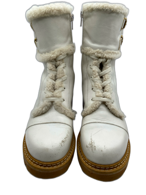 See By Chloe Shoe Size 39 Cream Leather Upper Shearling Trim Buckle Detail Boots Cream / 39