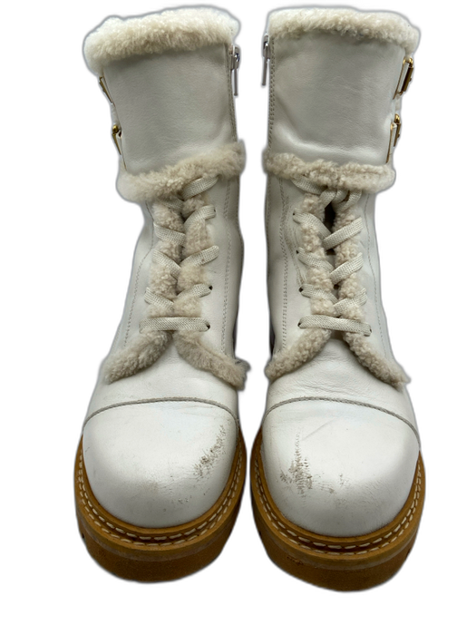 See By Chloe Shoe Size 39 Cream Leather Upper Shearling Trim Buckle Detail Boots Cream / 39