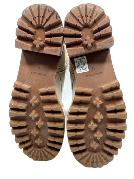 See By Chloe Shoe Size 39 Cream Leather Upper Shearling Trim Buckle Detail Boots Cream / 39