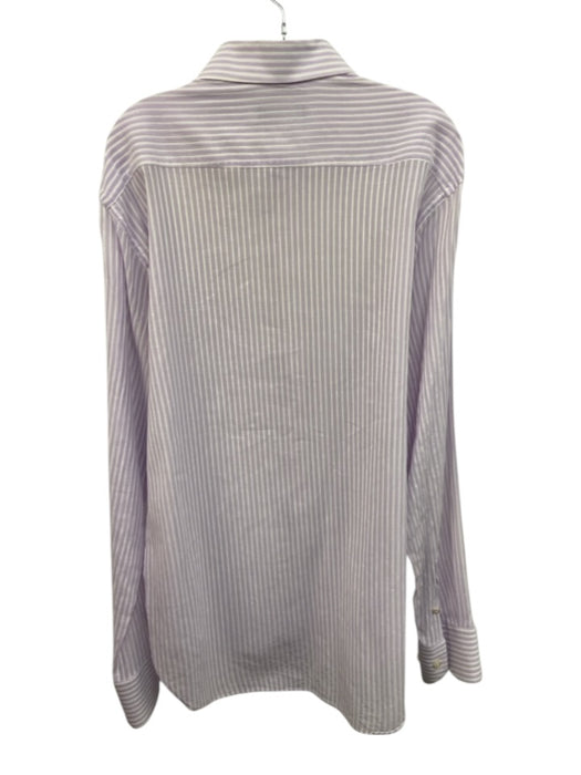 Enrico Crociani Size 16 Purple & White Cotton Striped Men's Long Sleeve Shirt Purple & White / 16