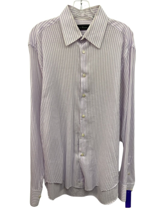 Enrico Crociani Size 16 Purple & White Cotton Striped Men's Long Sleeve Shirt Purple & White / 16