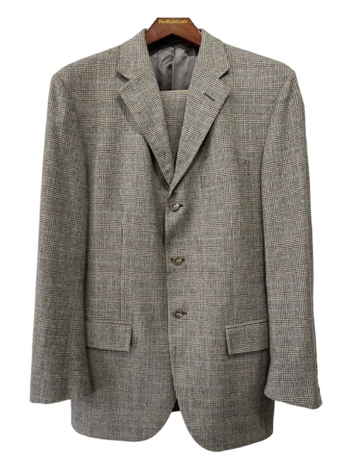 Polo Gray Wool Plaid 3 Button Men's Suit 42L