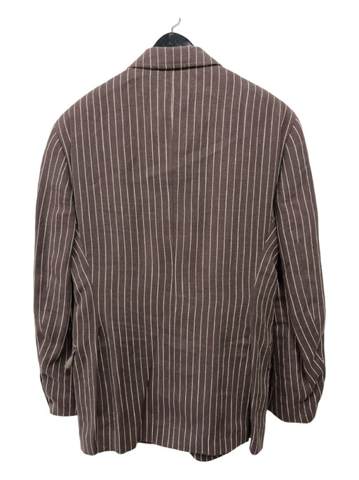 Etro Brown & White Linen Striped Ticket Pocket 3 button Men's Blazer 54