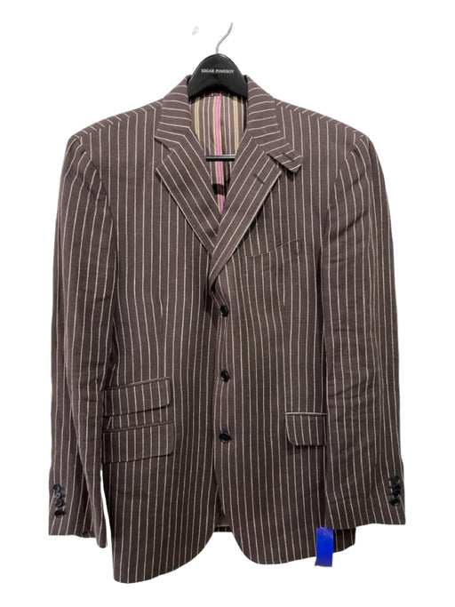 Etro Brown & White Linen Striped Ticket Pocket 3 button Men's Blazer 54