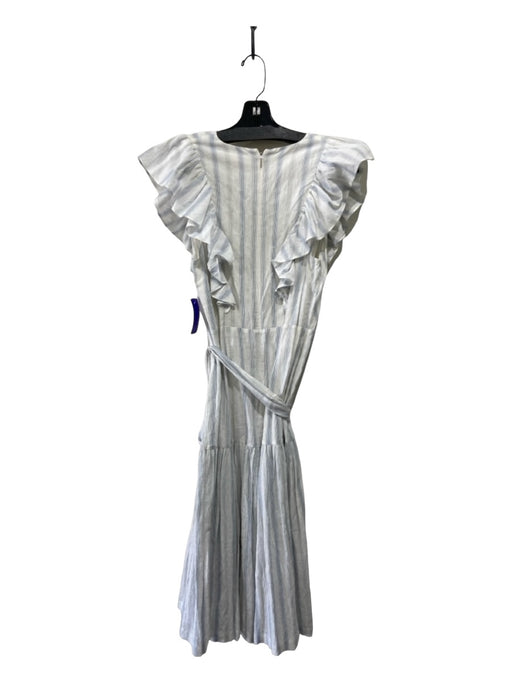 Rebecca Taylor Size 10 White & Blue Cotton Surplice Striped Dress White & Blue / 10