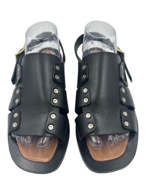Celine Shoe Size 40.5 Black Leather Mixed Metal Ankle Buckle Flat Sandals Black / 40.5
