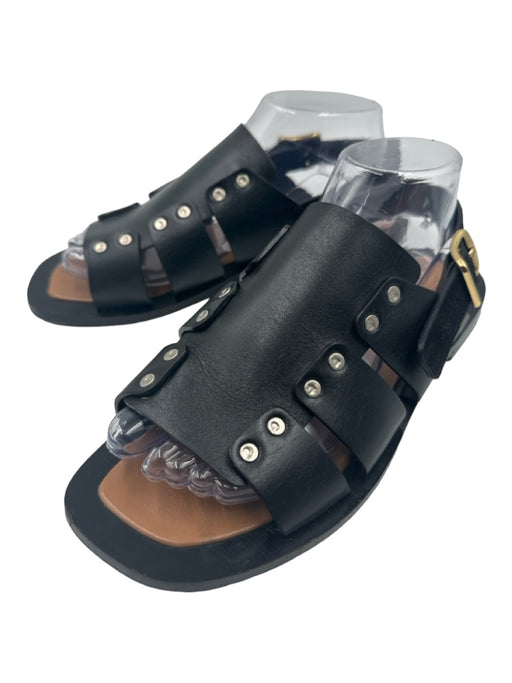 Celine Shoe Size 40.5 Black Leather Mixed Metal Ankle Buckle Flat Sandals Black / 40.5
