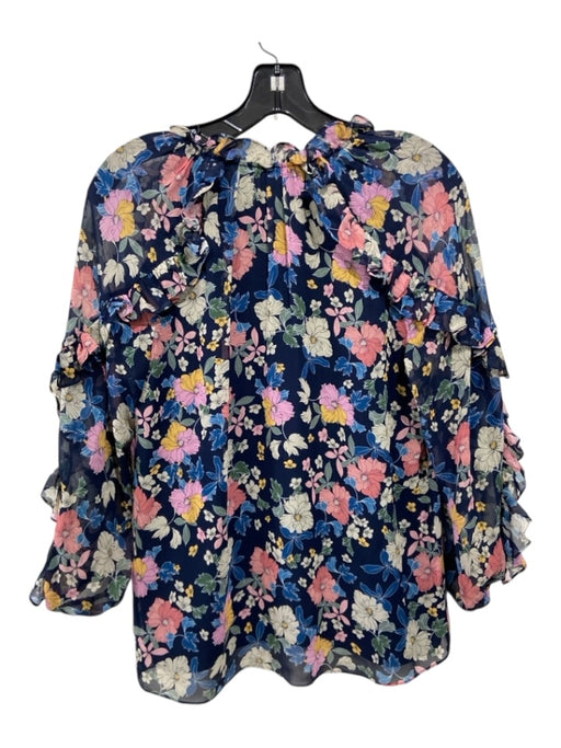 Shoshanna Size Small Navy, Pink & Yellow Silk 3/4 Balloon Sleeve Floral Top Navy, Pink & Yellow / Small