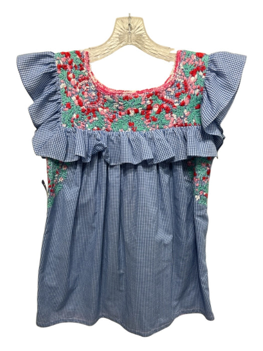 Mi Golondrina Size XS Blue, White, Red Cotton Gingham Embroider Detailing Top Blue, White, Red / XS