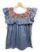 Mi Golondrina Size XS Blue, White, Red Cotton Gingham Embroider Detailing Top Blue, White, Red / XS