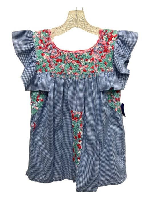 Mi Golondrina Size XS Blue, White, Red Cotton Gingham Embroider Detailing Top Blue, White, Red / XS