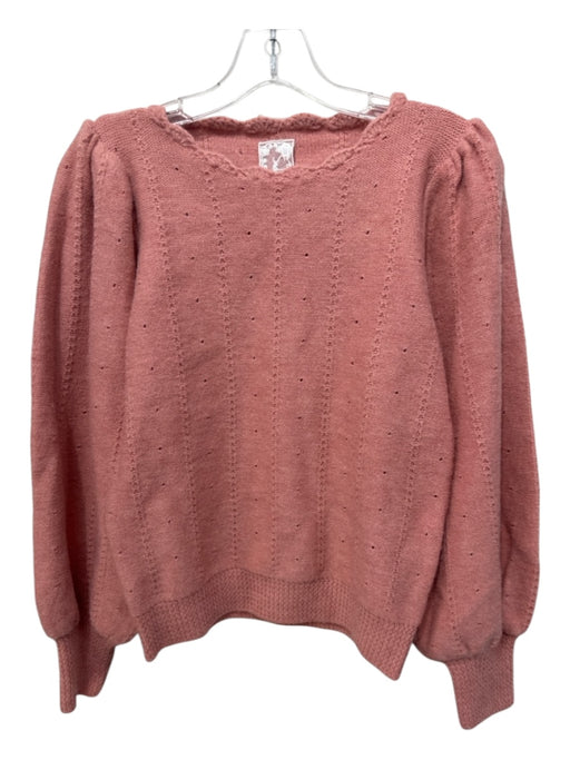 Sadie & Sage Size Small Rose Pink Acrylic Blend Open Knit Smocked Cuffs Sweater Rose Pink / Small
