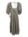 Moodie Size S Taupe Beige Cotton Short Puff Sleeve Square Neck Tie Back Dress Taupe Beige / S