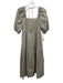 Moodie Size S Taupe Beige Cotton Short Puff Sleeve Square Neck Tie Back Dress Taupe Beige / S
