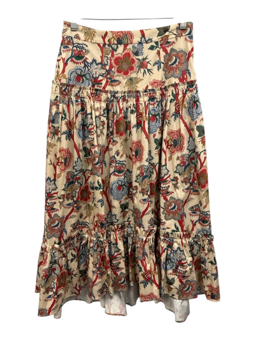 Cara Cara Size 6 Cream, Red, Blue Cotton Blend Ruffle Floral Tiered Maxi Skirt Cream, Red, Blue / 6