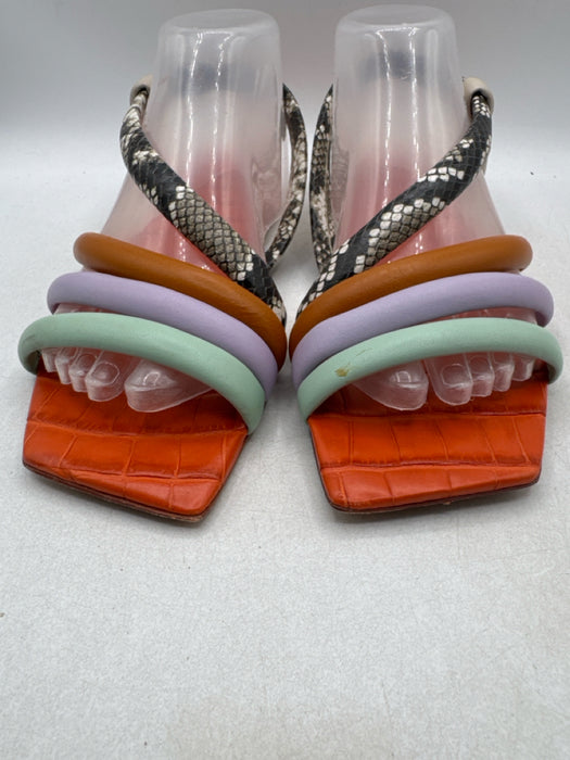 Mercedes Castillo Shoe Size 10/40 Green, Purple, Beige Leather Slingback Sandals