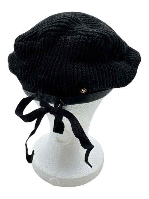 Gucci Black Cotton Leather trim Monogram Bow Detail Beret Hat Black / M