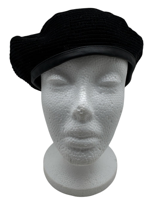 Gucci Black Cotton Leather trim Monogram Bow Detail Beret Hat Black / M