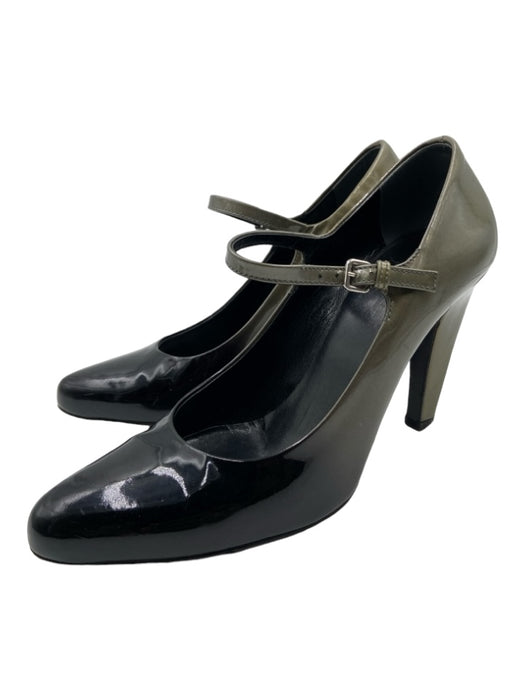 Prada Shoe Size 37 Green & Black Patent Almond Toe Top Strap closed heel Pumps Green & Black / 37