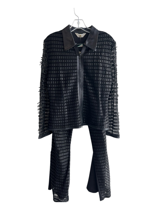 Saquie Size 2 Black Polyester & Leather Collared Front Zip Pull On Pants Suit Black / 2
