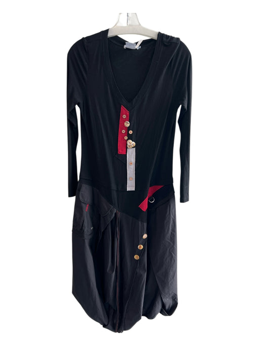 Dzhavael Couture Size Large Black, Red & White Cotton & Acetate V Neck Dress Black, Red & White / Large