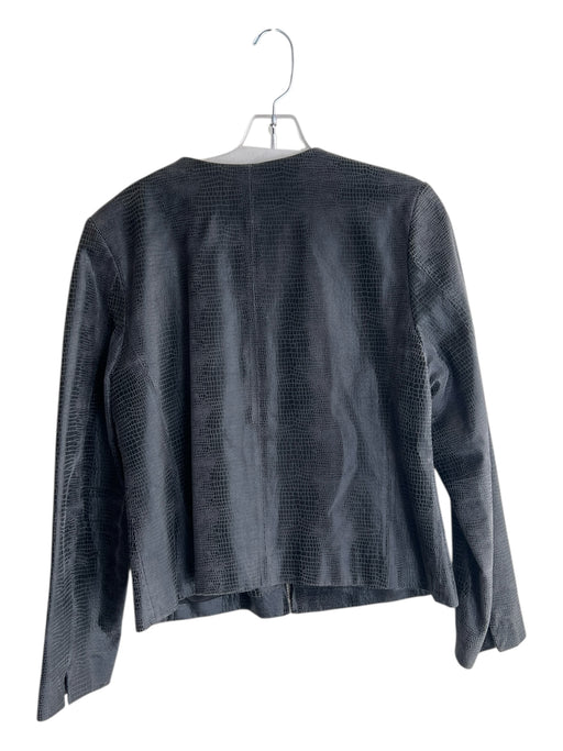 Lord & Taylor Size Medium Dark Gray Leather Reptile Embossed Front Zip Jacket Dark Gray / Medium