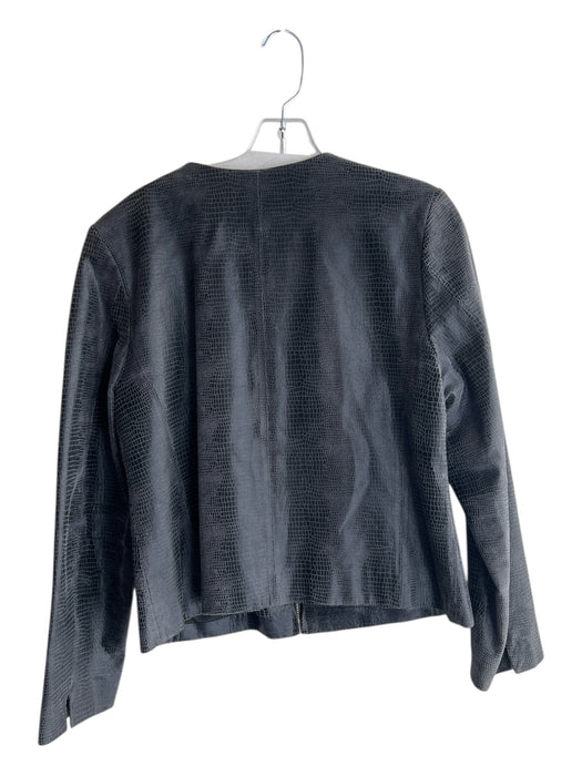 Lord & Taylor Size Medium Dark Gray Leather Reptile Embossed Front Zip Jacket Dark Gray / Medium