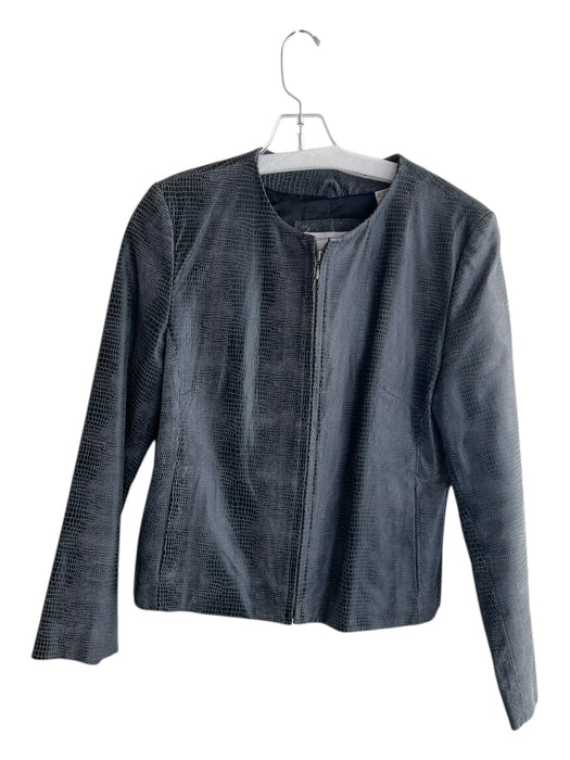 Lord & Taylor Size Medium Dark Gray Leather Reptile Embossed Front Zip Jacket Dark Gray / Medium