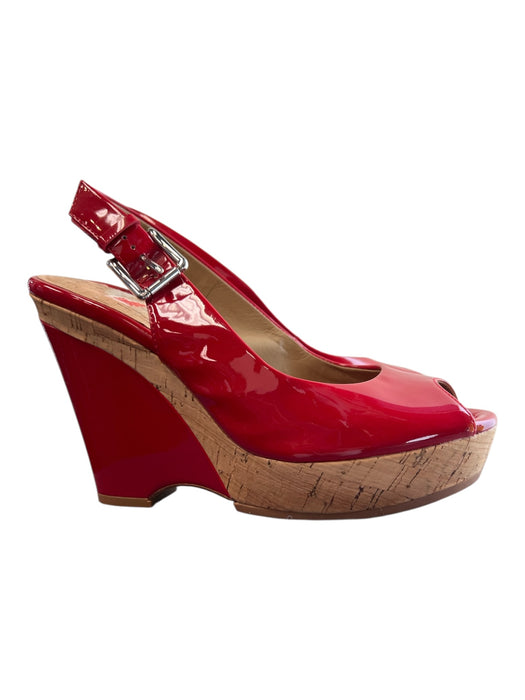 Donald J Pliner Shoe Size 9.5 Red Patent Leather Cork Peep Toe Sling back Shoes Red / 9.5