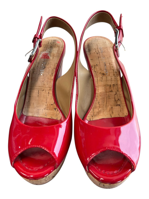 Donald J Pliner Shoe Size 9.5 Red Patent Leather Cork Peep Toe Sling back Shoes Red / 9.5