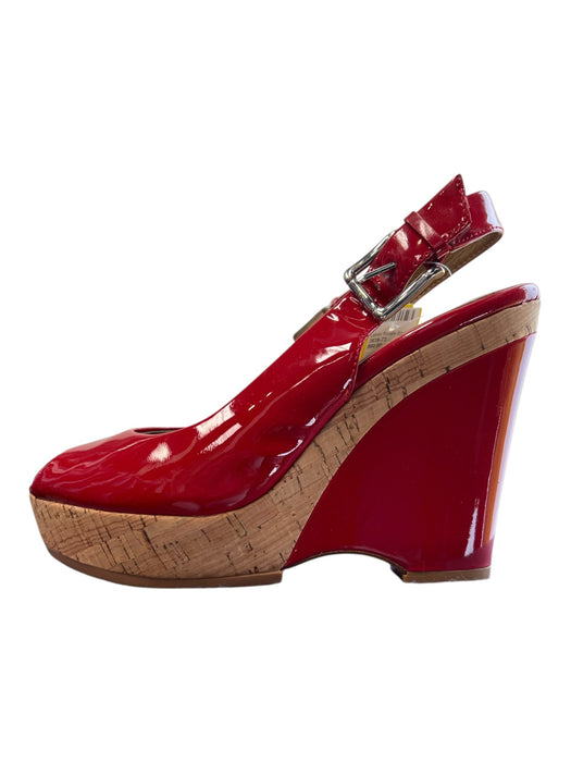 Donald J Pliner Shoe Size 9.5 Red Patent Leather Cork Peep Toe Sling back Shoes Red / 9.5